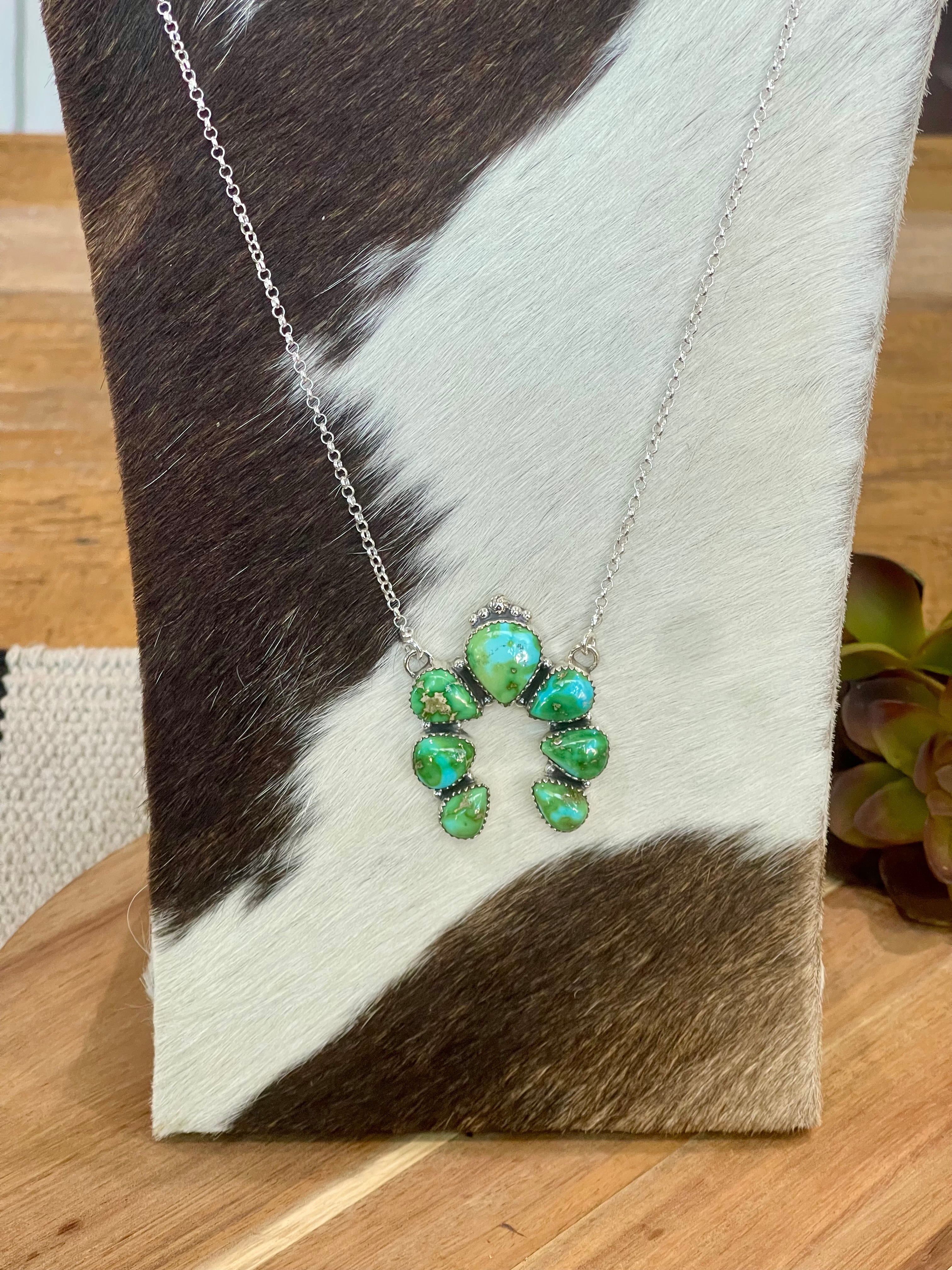 Handmade Sterling Silver & Sonoran Mountain Turquoise Naja Cluster Necklace